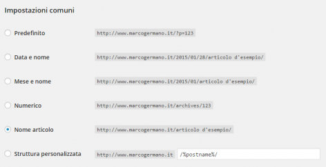 impostazione permalink wordpress